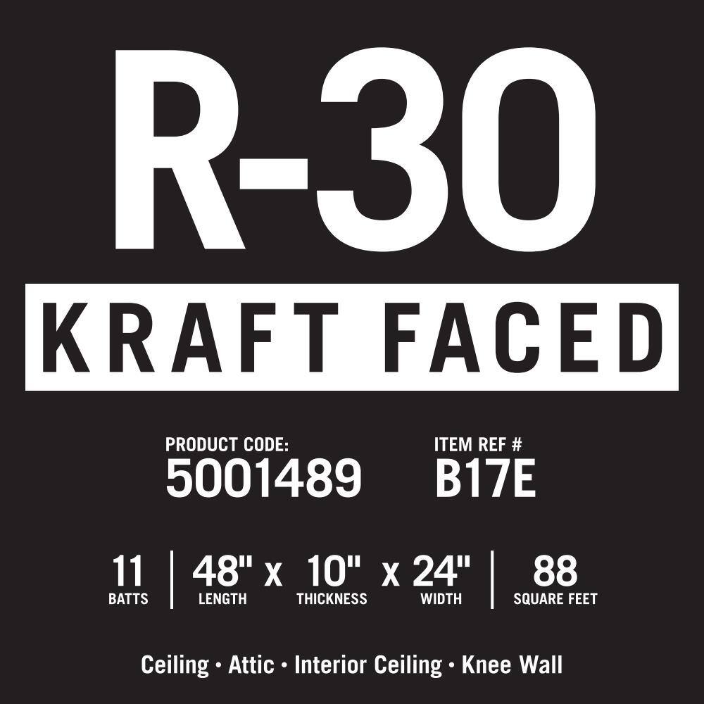 Knauf Insulation R-30 EcoBatt Kraft Faced Fiberglass Insulation Batt 10 in. x 24 in. x 48 in. 5001489