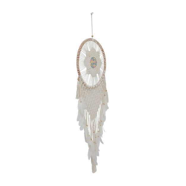 Cotton Macrame Handmade Intricately Woven Dreamcatcher Wall Decor With Beaded Fringe Tassels White Olivia amp May