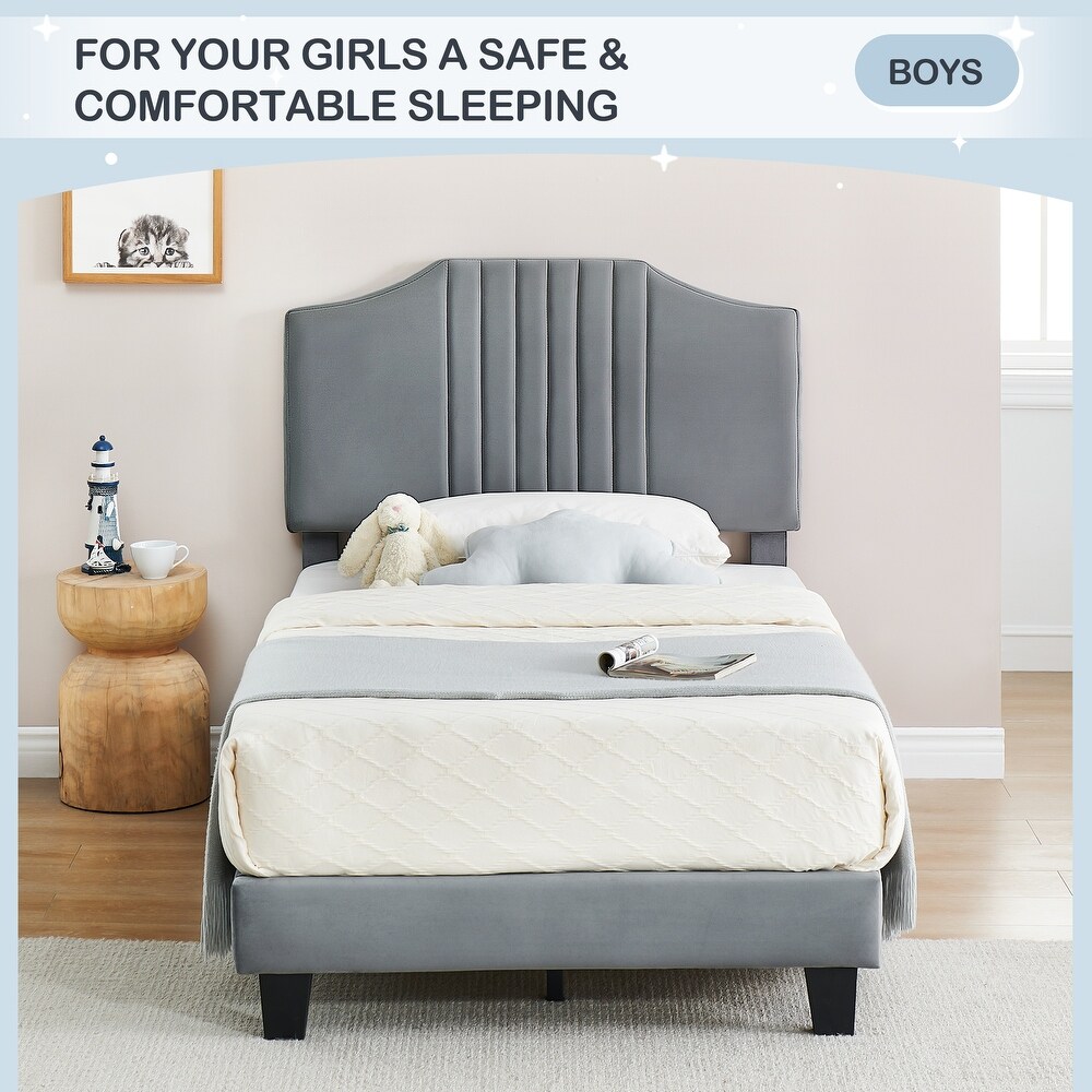 Upholstered Twin Bed Frame Platform for Kids