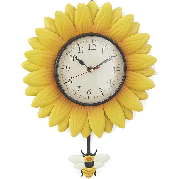 Skymall Sunflower Silent Wall Clock Battery Operated Pendulum Analog Wall Clock With Bee Design