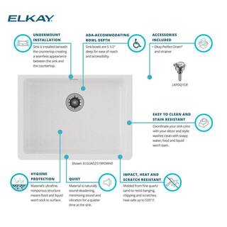 Elkay Quartz Classic White Quartz 25 in. Single Bowl Undermount Kitchen Sink with Perfect Drain ELGUAD2519PDWH0