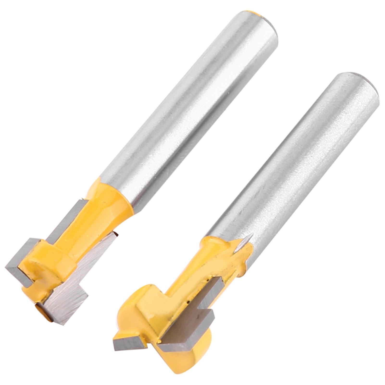 2pcs Yellow T Slot Cutter Router Bit For 3/8'' andamp; 1/2'' Cutting Edge 1/4'' Shank