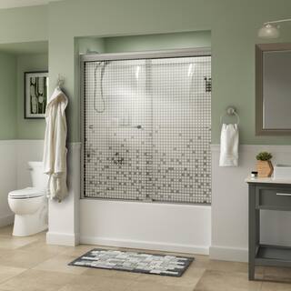 Delta Everly 60 in. x 58-18 in. Traditional Semi-Frameless Sliding Bathtub Door in Nickel and 14 in. (6mm) Mozaic Glass SD3226979