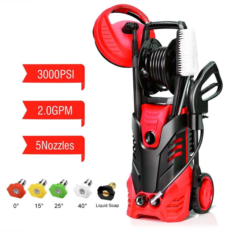 3000PSI Electric Pressure Washer, 2000W 2.0 GPM Portable Electric Power Washer with 5 Nozzles