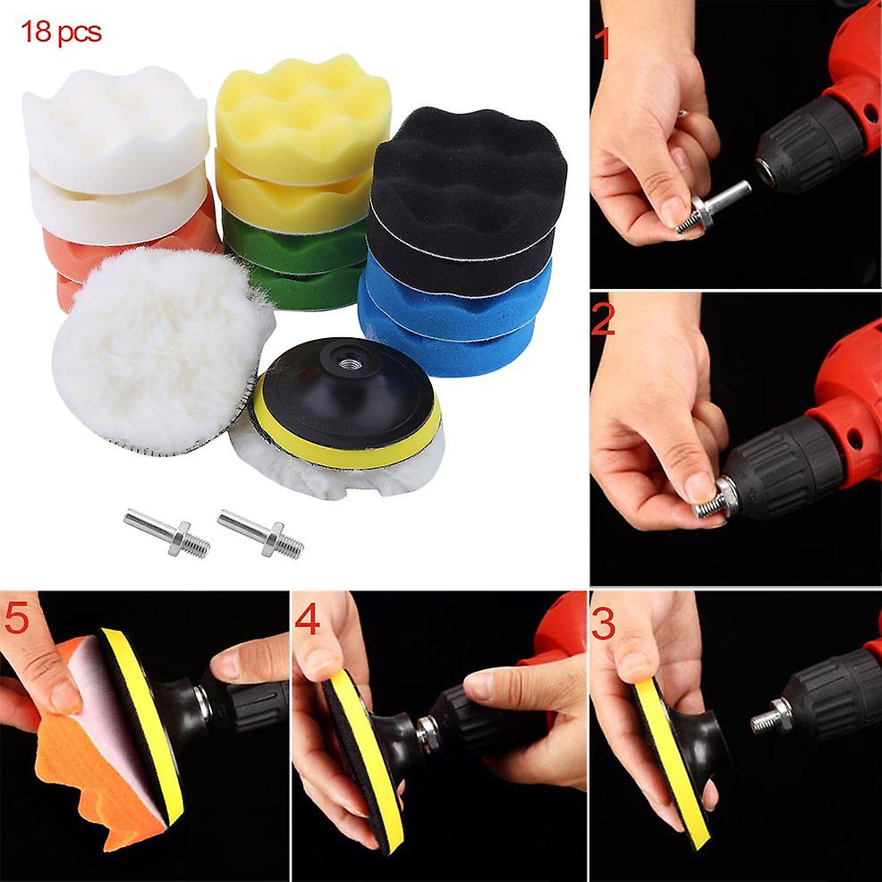 18pcs 4 Inch High Grossy Car Sponge Polishing Waxing Buffing Pad Adapter Drill