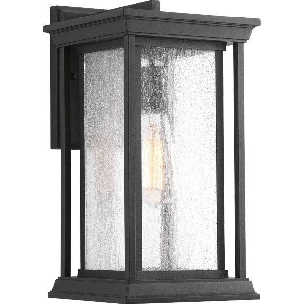 Progress Lighting Endicott 1 light Outdoor Wall Lantern Porcelain Textured Black Linen Glass Shade