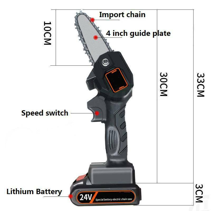 4-Inch Rechargeable Cordless Chain Saws，Portable 24V Electric Pruning Shears Chainsaw for Courtyard Tree Branch Wood Cutting