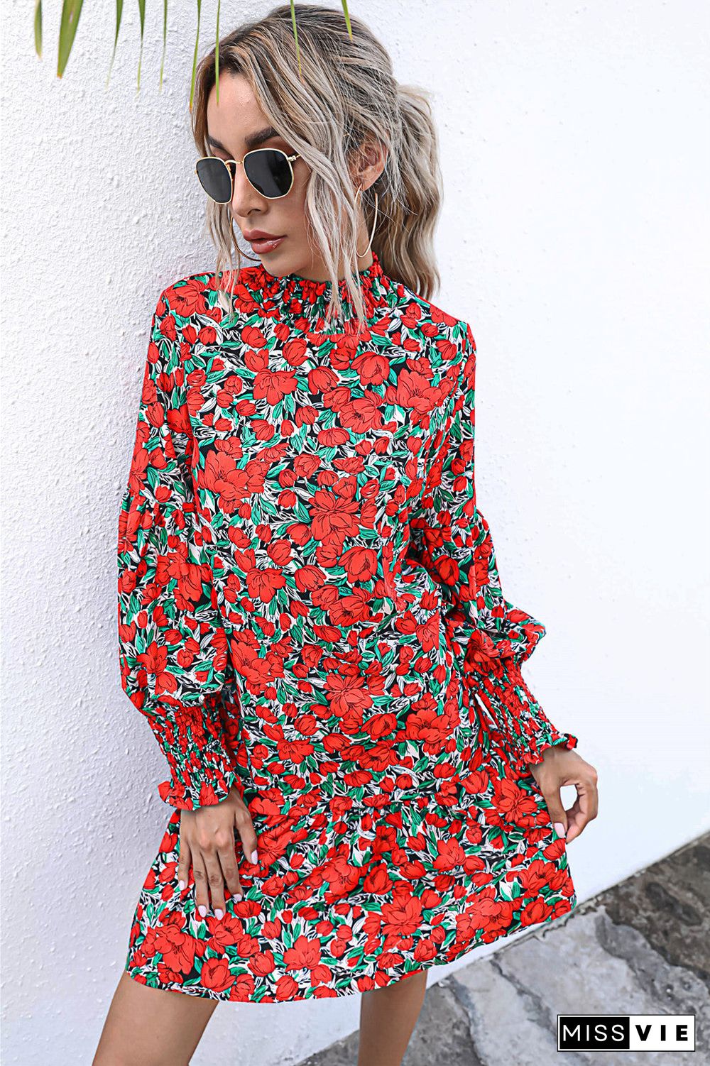 Printed Lantern Sleeve Dress