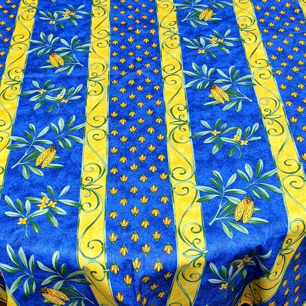 Wipeable French Spill Resistant Bees Print Acrylic Coated Tablecloth