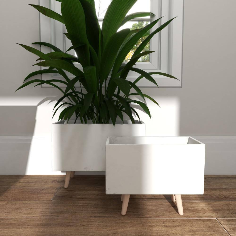 Litton Lane 15 in. x 21 in. White Fiber Clay Contemporary Planter (Set of 2) 46465