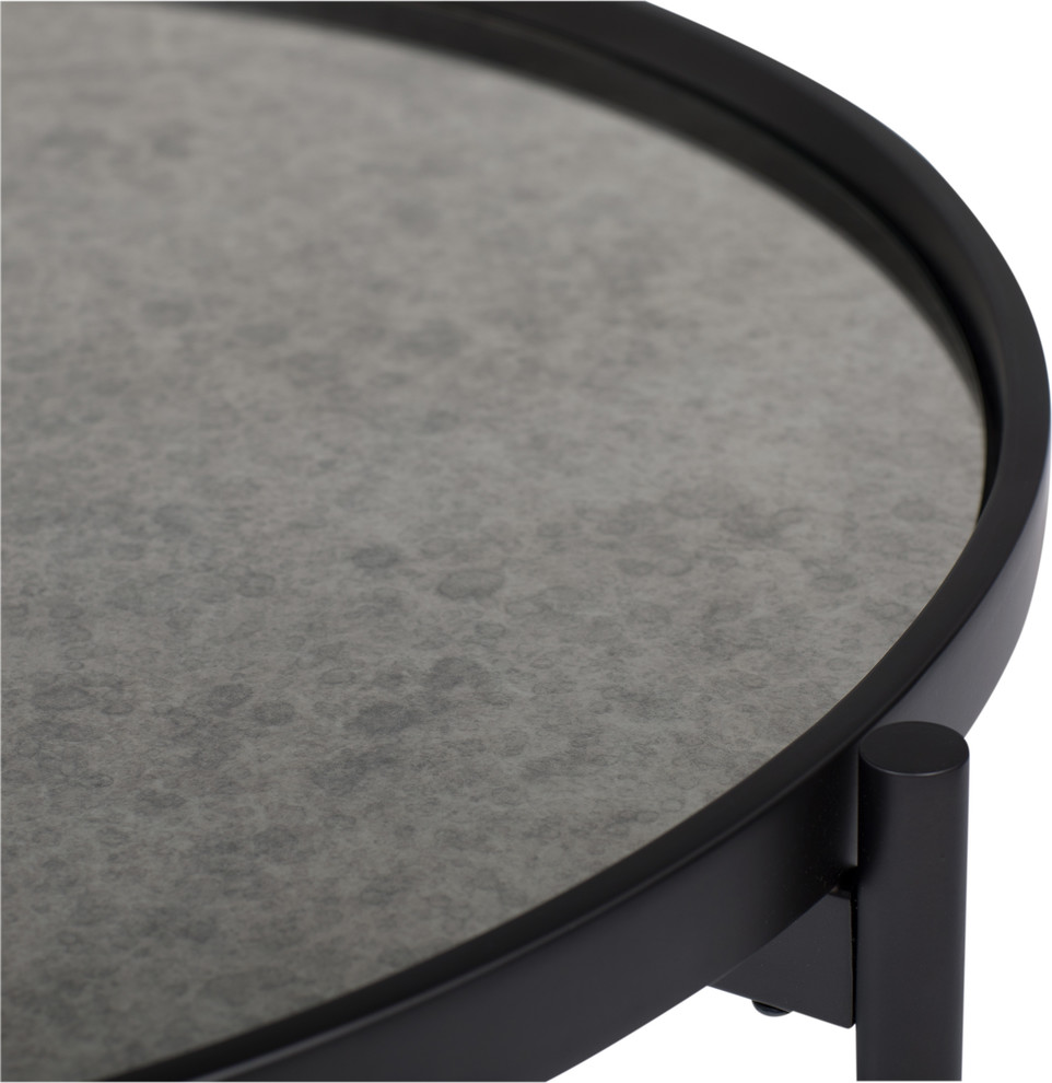 Estrade Modern Metal and Glass 22 quotRound Side Table in Black  Antiqued Mirror   Transitional   Side Tables And End Tables   by Studio Designs  Houzz