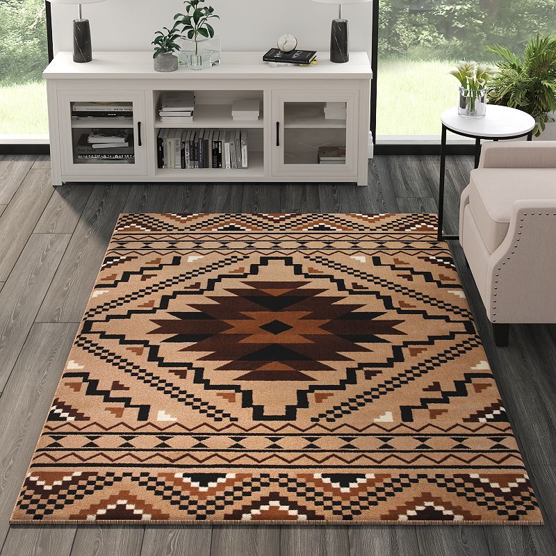 Masada Rugs Winslow Collection 5'x7' Southwestern Print Accent Rug in Brown， Beige and Black with Cotton Backing