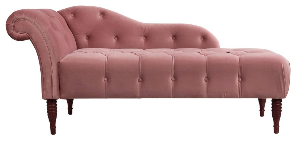 Mid Century Chaise Lounge  Elegant Arm with Ash Rose Button  ampTufted Upholstery   Traditional   Indoor Chaise Lounge Chairs   by Decor Love  Houzz