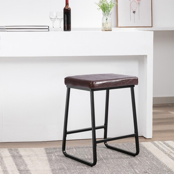 Porthos Home Setia Counter Stools Set of 2， PU Leather， Iron Legs