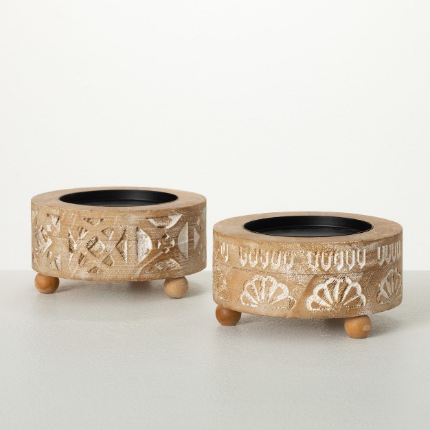 Boho Embossed Pillar Holders Set Of 2 Multicolor