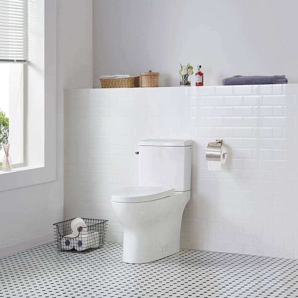 Glacier Bay Caspian 2Piece 1116 GPF Dual Flush Elongated Toilet in White Seat Included