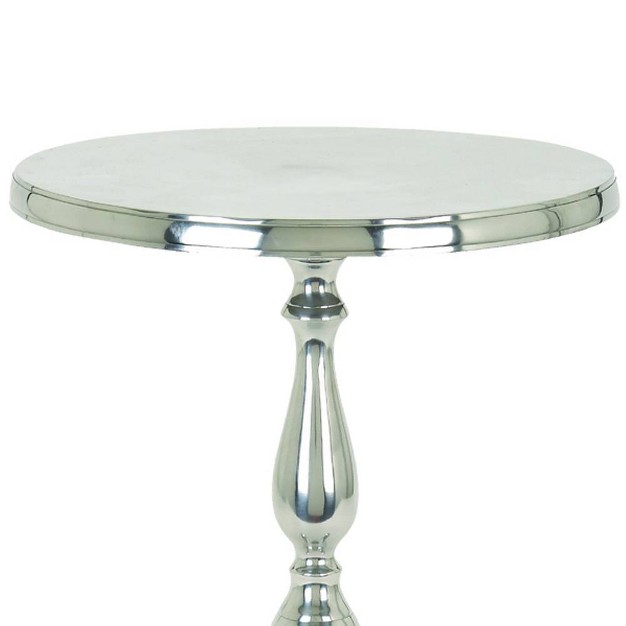 Aluminum Accent Table With Pedestal Base Silver Benzara