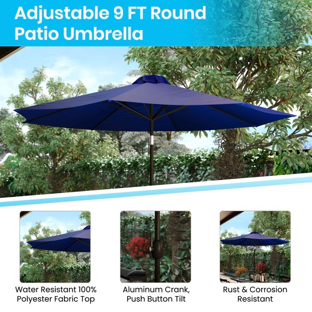 Flash Furniture Kona9 Ft Round Umbrella With Crank And Tilt Function And Standing Umbrella Base