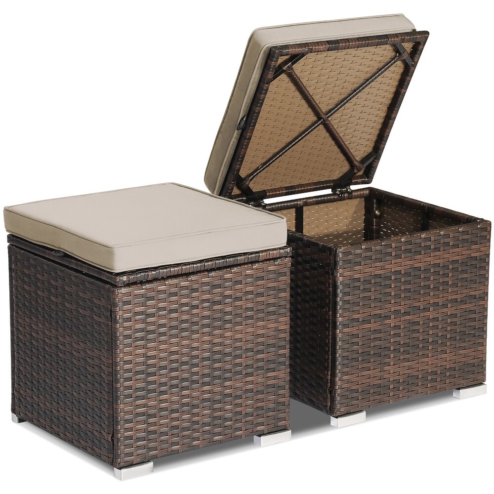 Costway 2PCS Patio Rattan Ottomans Seat Side Table Storage Box   See Details