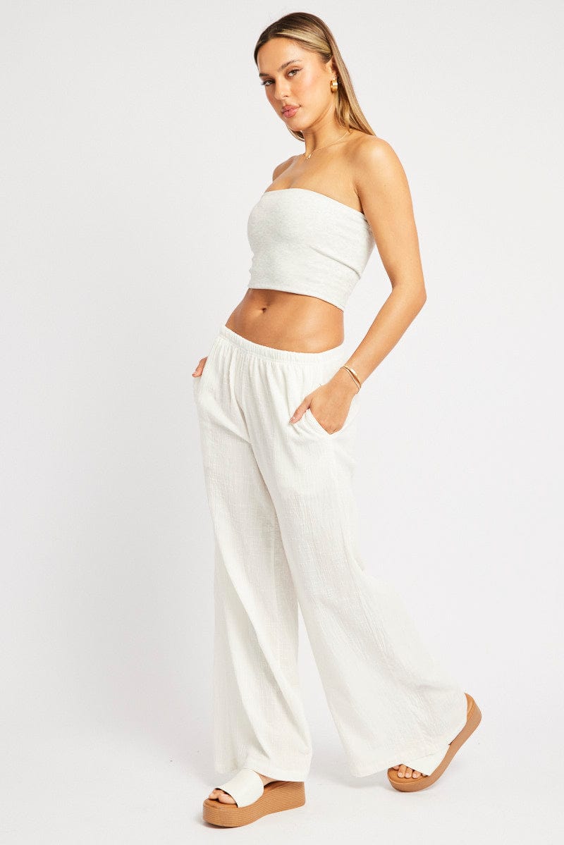 White Wide Leg Pants High Rise