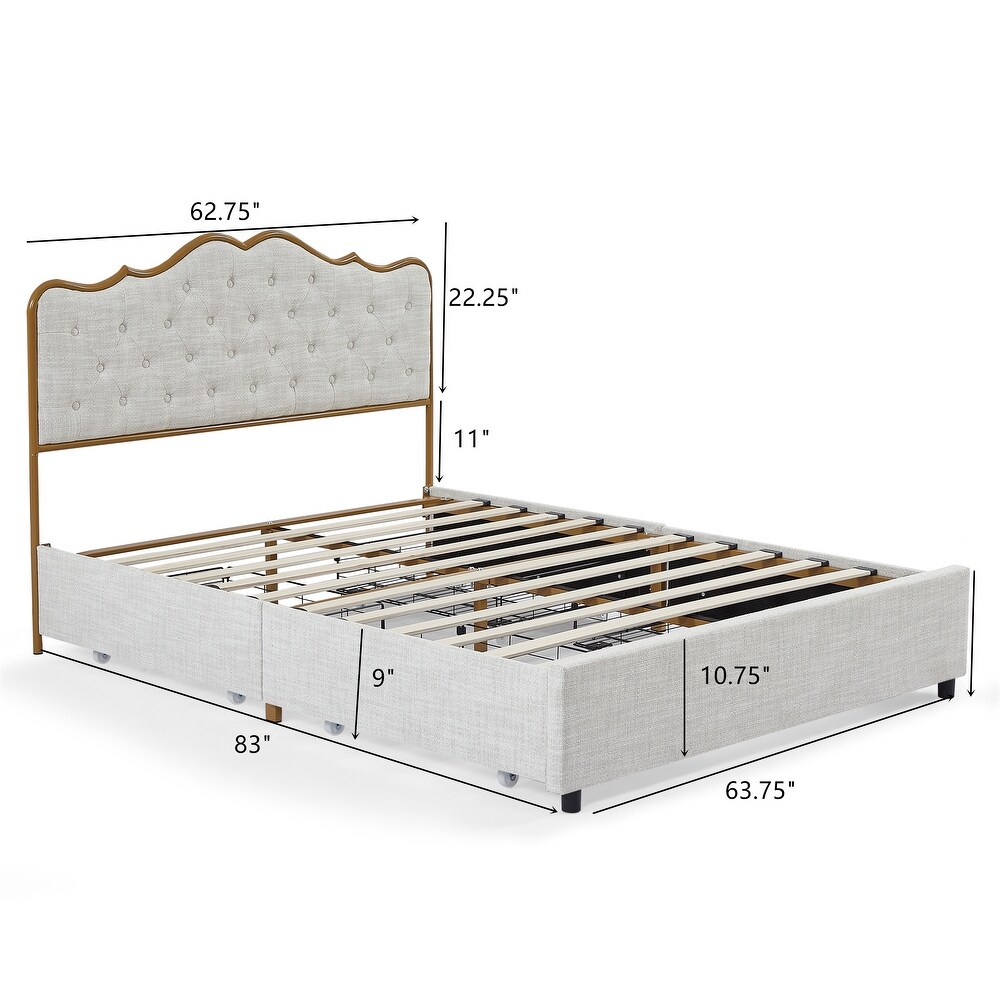 Metal frame sleeping bed with four storage drawer