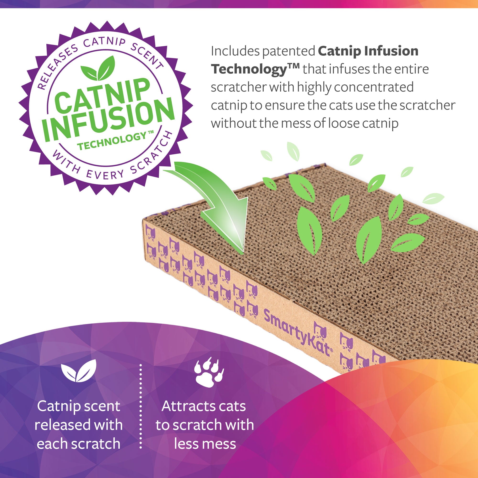 SmartyKat Super Scratcher+ Double Wide with Catnip Infusion Technology Corrugate Cat Scratch Pad， Durable and Reversible