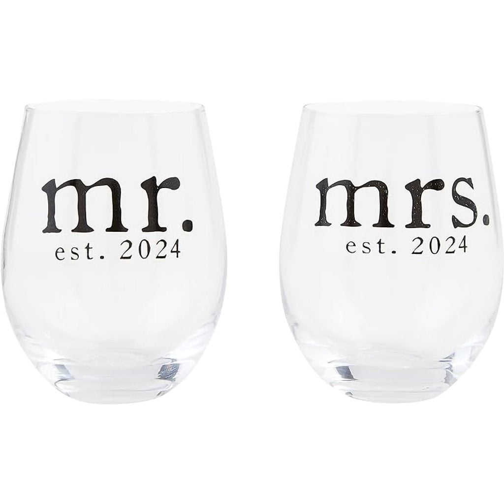 Mud Pie  Mr & Mrs Wine Glass Set  16 Oz