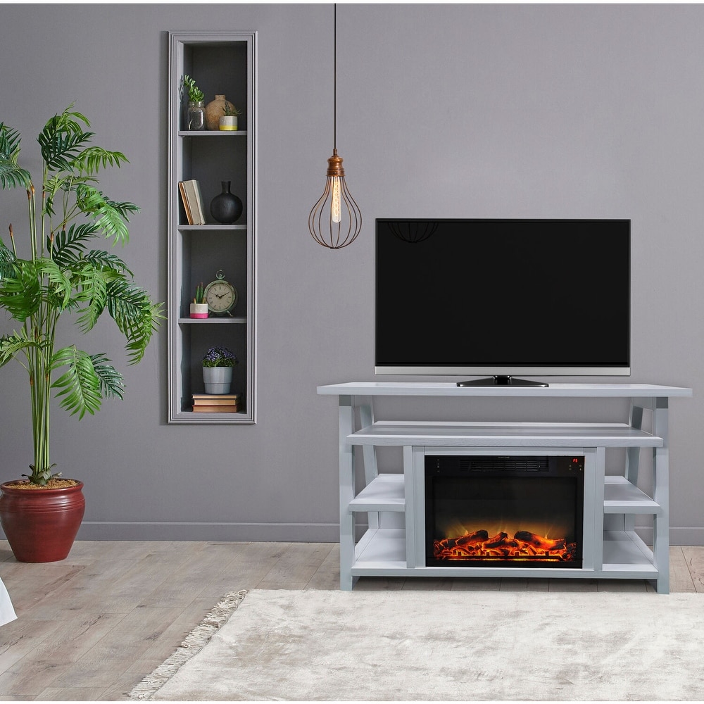 Cambridge 32 In. Sawyer Industrial Electric Fireplace Mantel with Realistic Log   Grate Insert and Color Changing Flames  White