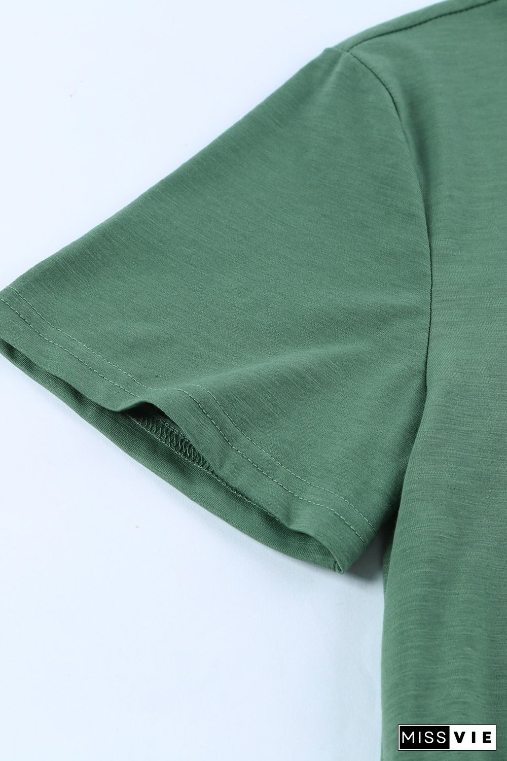 Green Holes Crew Neck Cotton Mixed T-shirt