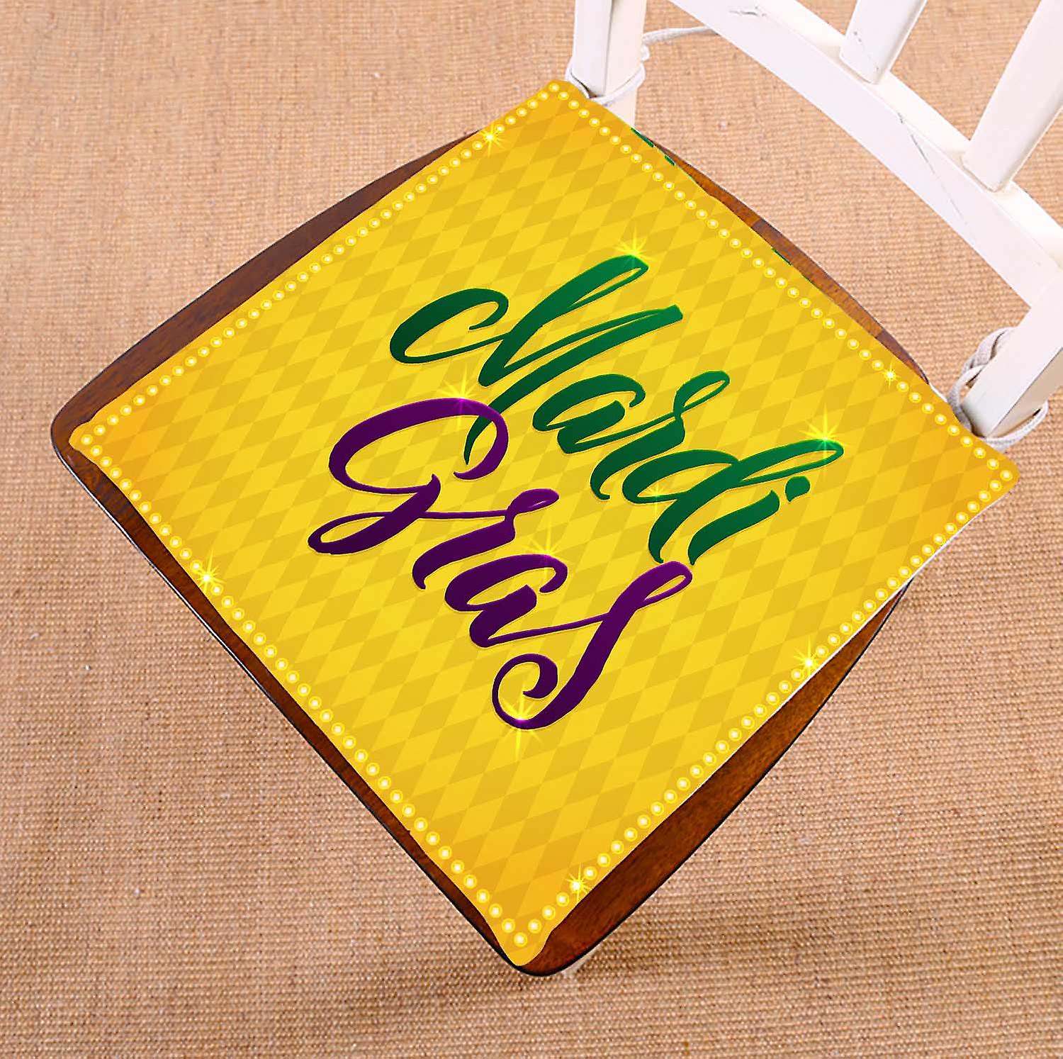 Mardi Gras Carnival Calligraphy Poster Chair Pads Chair Mat Seat Cushion Chair Cushion Floor Cushion 40x40 Cm