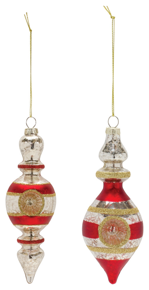 Glass Reflector Finial Drop Ornament  12 Piece Set   Modern   Christmas Ornaments   by Melrose International LLC  Houzz