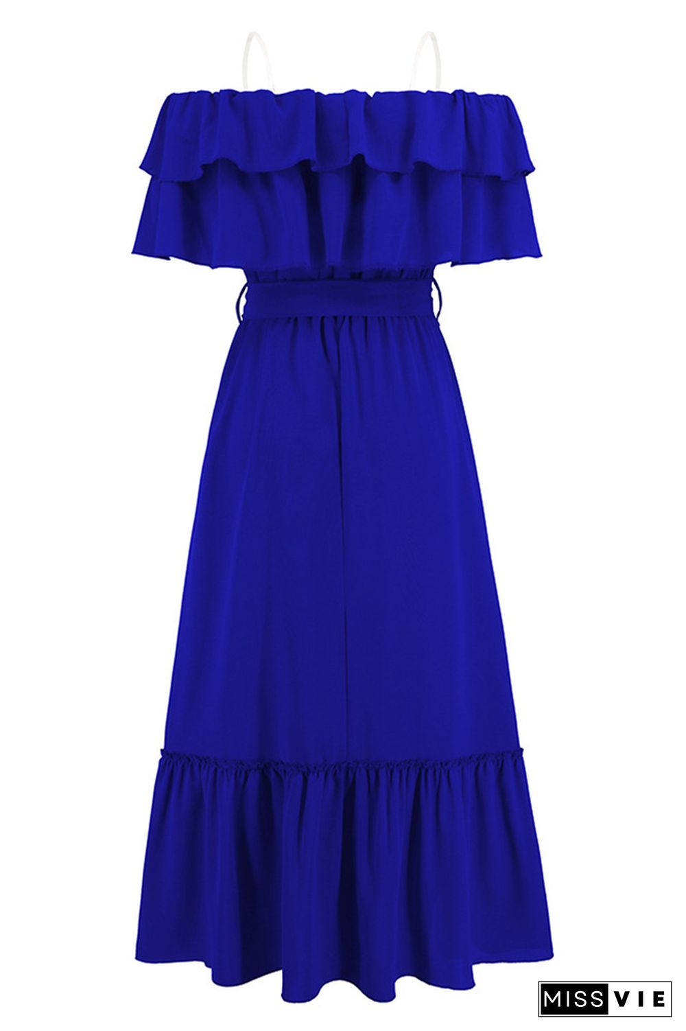 Plain Off Shoulder Ruffles Maxi Dress With Sash