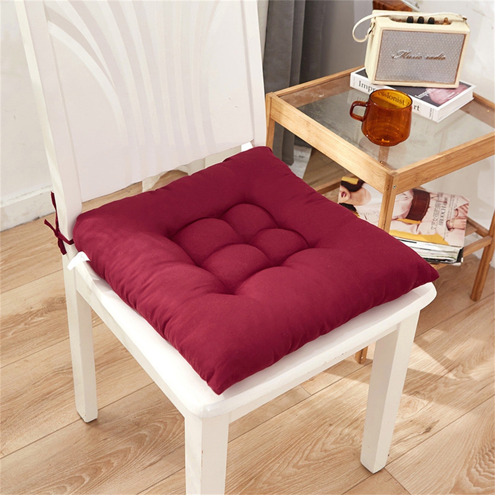 40X40cm Chair Cushion Pads， Seat Cushion Mats with Non-Slip Back and Ties for Dining Chairs Office Chair Kitchen Home Décor 16 x 16