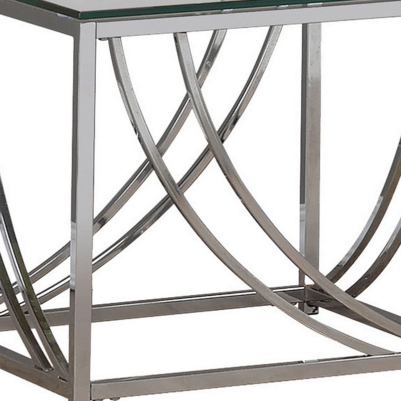 Tempered Glass Top End Table with Metal Tubular Legs， Chrome and Clear