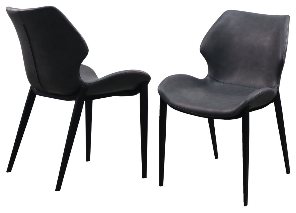 19 quotDining Chair  Set of 2  Dark Gray Eco Leather  Black Coated Iron   Midcentury   Dining Chairs   by VirVentures  Houzz