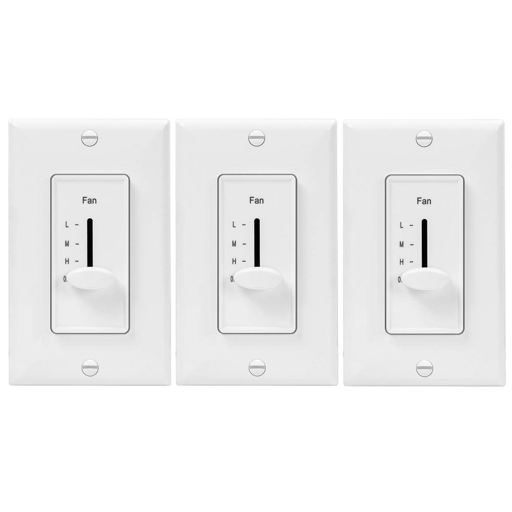 ENERLITES 2.5 Amp 3-Speed In Wall Ceiling Fan Control in with Slide Switch in White with Wall Plates (3-Pack) 17000-F3-WWP3P