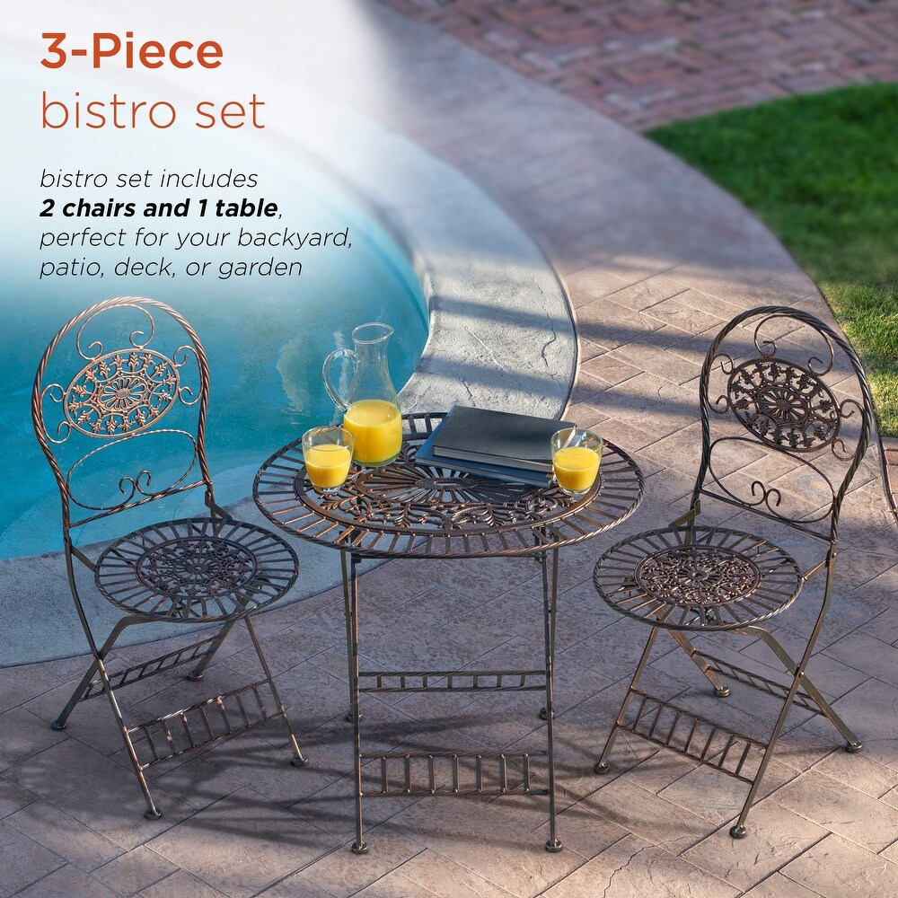 Alpine Corporation Indoor/Outdoor 3 Piece Oval Bistro Set Folding Table and Chairs Patio Seating  Bronze