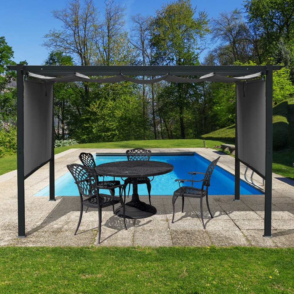 Aoodor Outdoor Pergola with Retractable Canopy  Aluminum Frame  Gray