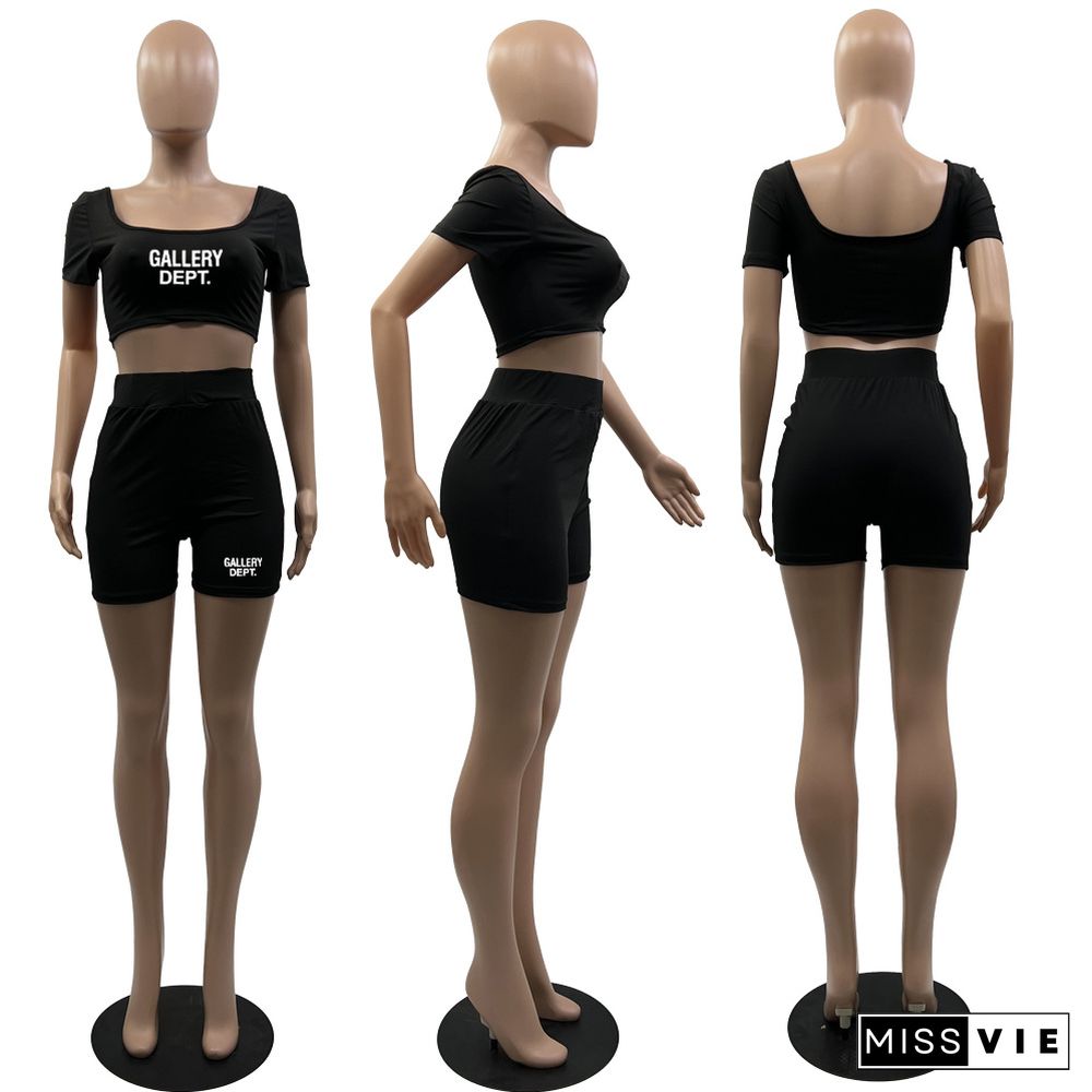 Workout T-Shirts Crop Top Bodycon 2 Piece Short Sets