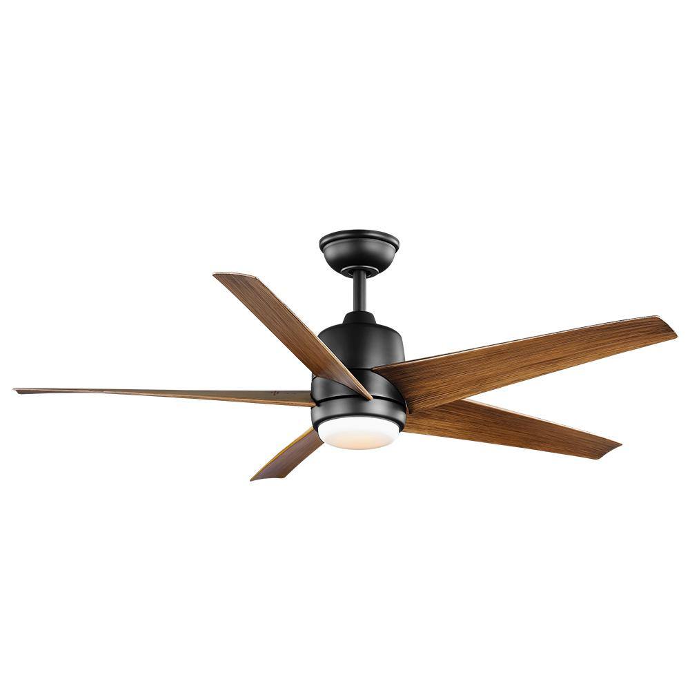 Hampton Bay Mena 54 in. White Color Changing Integrated LED IndoorOutdoor Matte Black Ceiling Fan with Light and Remote Control 58919