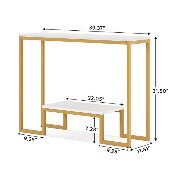 White/ Gold Faux Marble 2-Tier Console Accent Table with Open Storage Shelf， Mid -century Modern Entraway Table