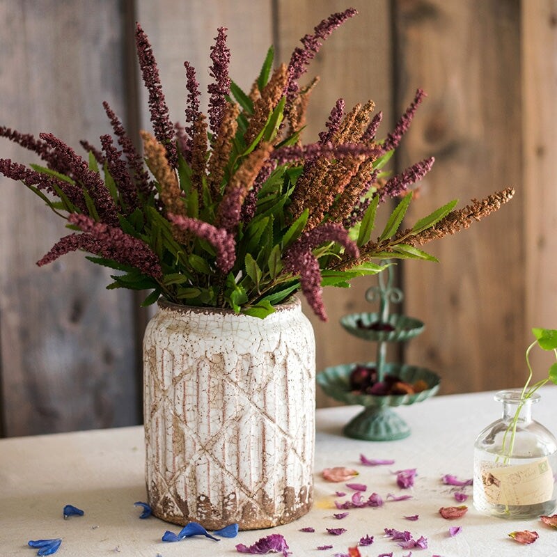 RusticReach Distressed White Ceramic Flower Jar Vase