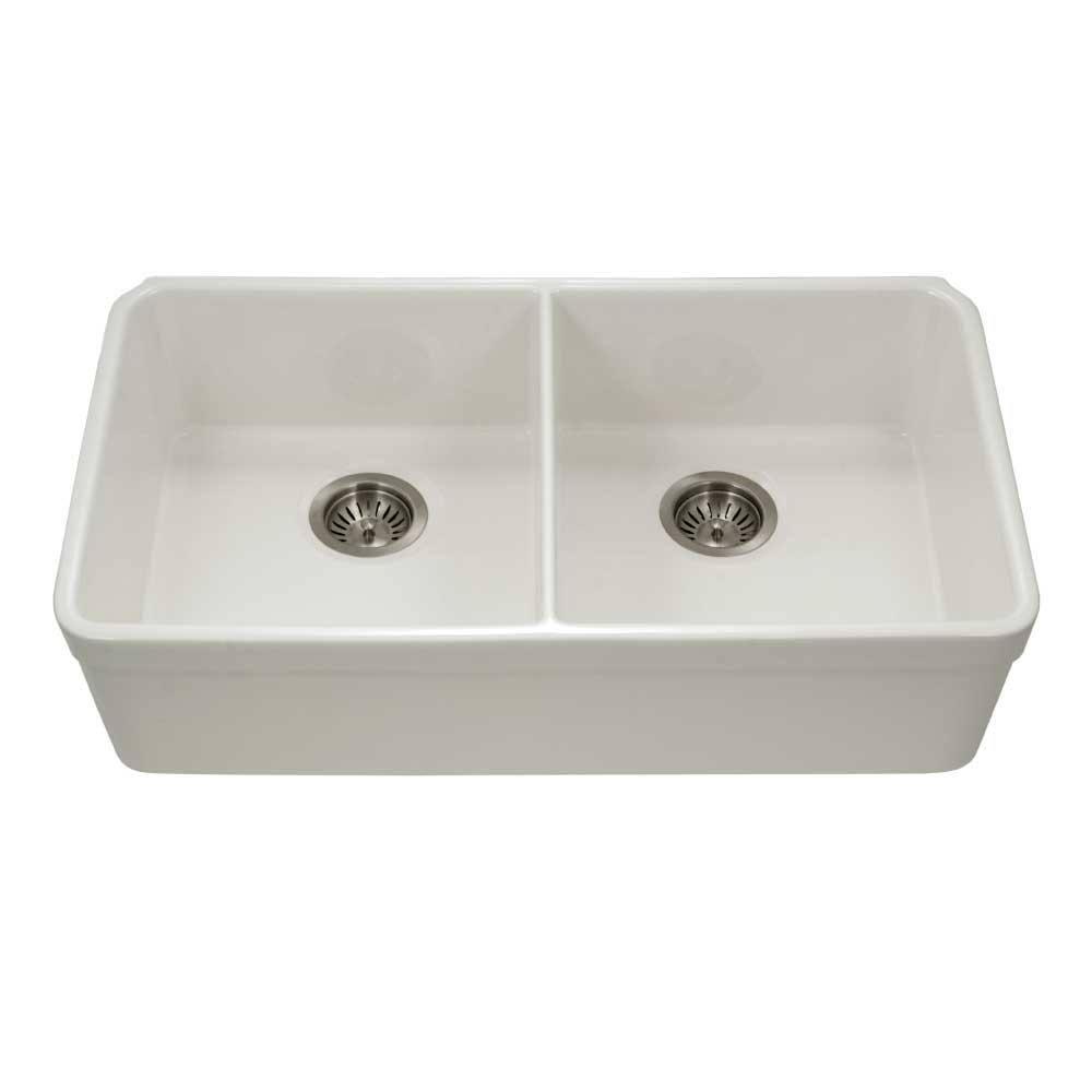 HOUZER Platus Undermount Fireclay 32 in. 5050 Double Bowl Kitchen Sink in Biscuit PTU-3200 BQ