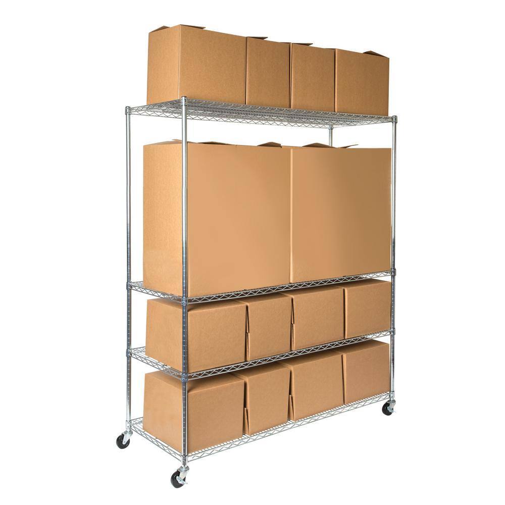 Seville Classics Mega Rack Silver 4-Tier NSF-Certified Steel Wire Garage Storage Shelving Unit (60 in. W x 76 in. H x 24 in. D) SHE24601B