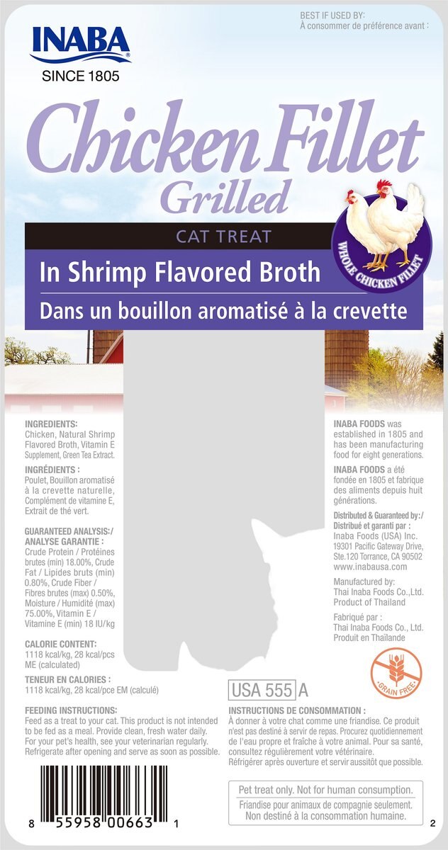 Inaba Ciao Grain-Free Grilled Chicken Fillet in Shrimp Flavored Broth Cat Treat