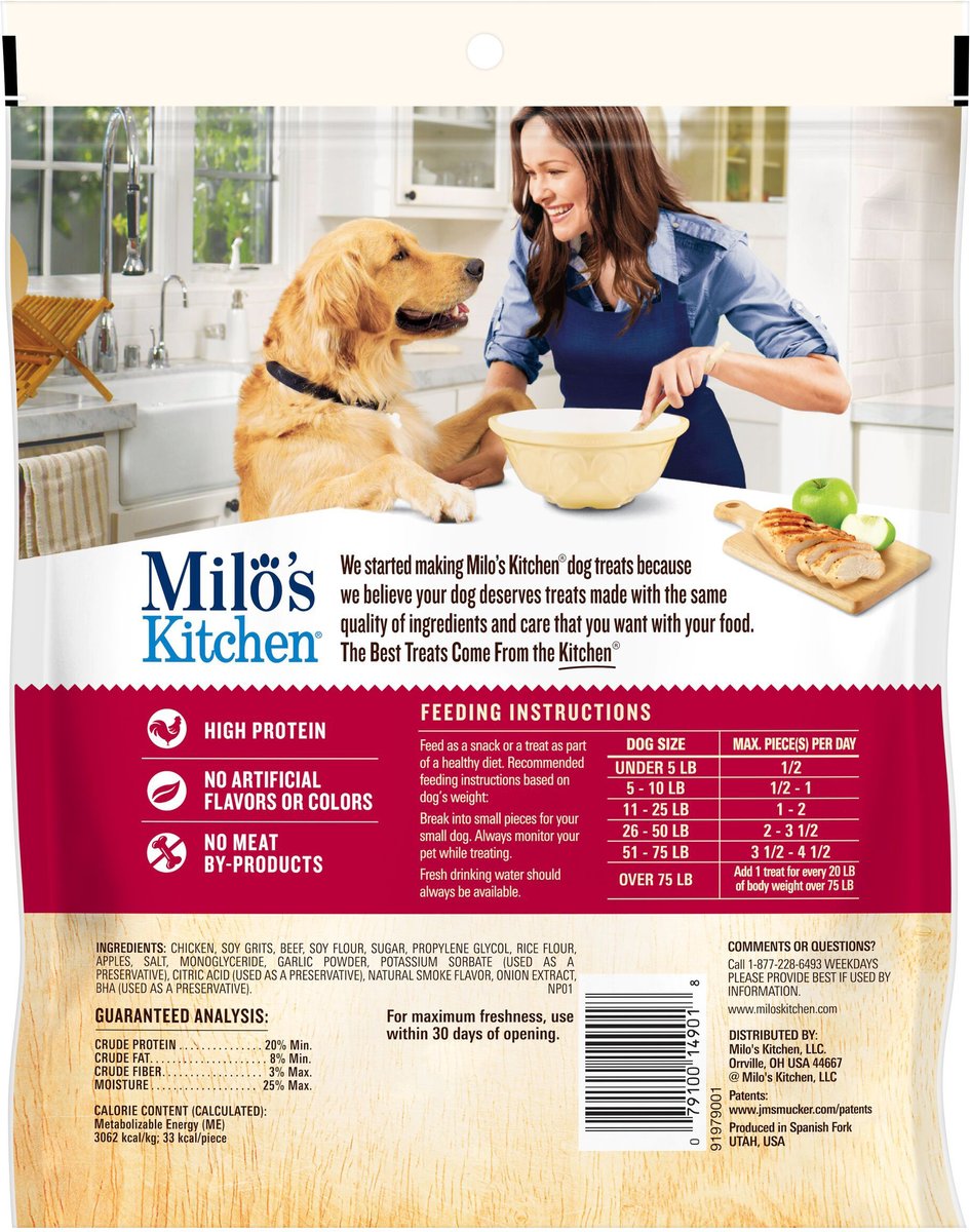 Milo's Kitchen Chicken and Apple Sausage Slices Dog Treats， 18-oz bag