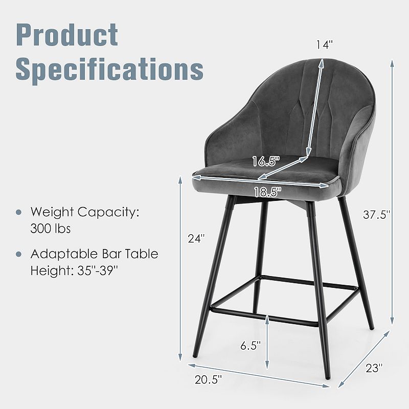 360-degree Swivel Bar Stools Set Of 2-gray