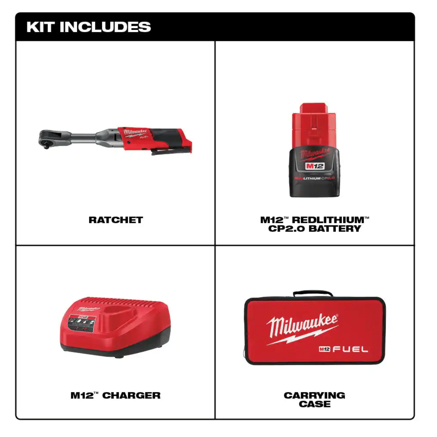 Milwaukee M12 Fuel 12-Volt Lithium-Ion Brushless Cordless 3/8 in. Extended Reach Ratchet Kit with One 2.0 Ah Batteries (2560-21)