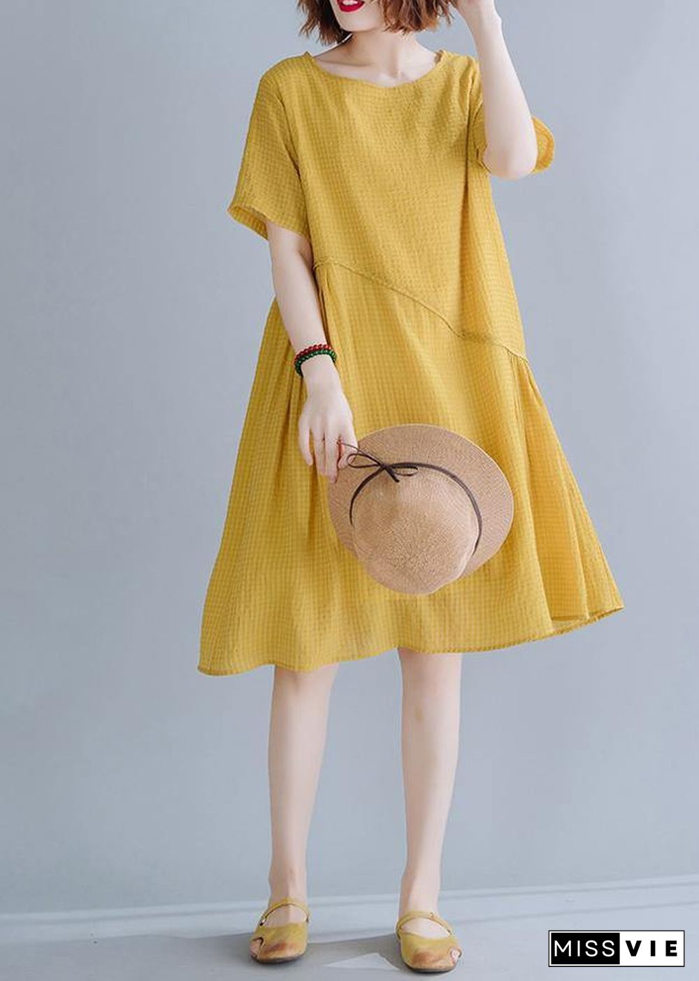 Plus Size Yellow asymmetrical design Maxi Summer Chiffon Dress