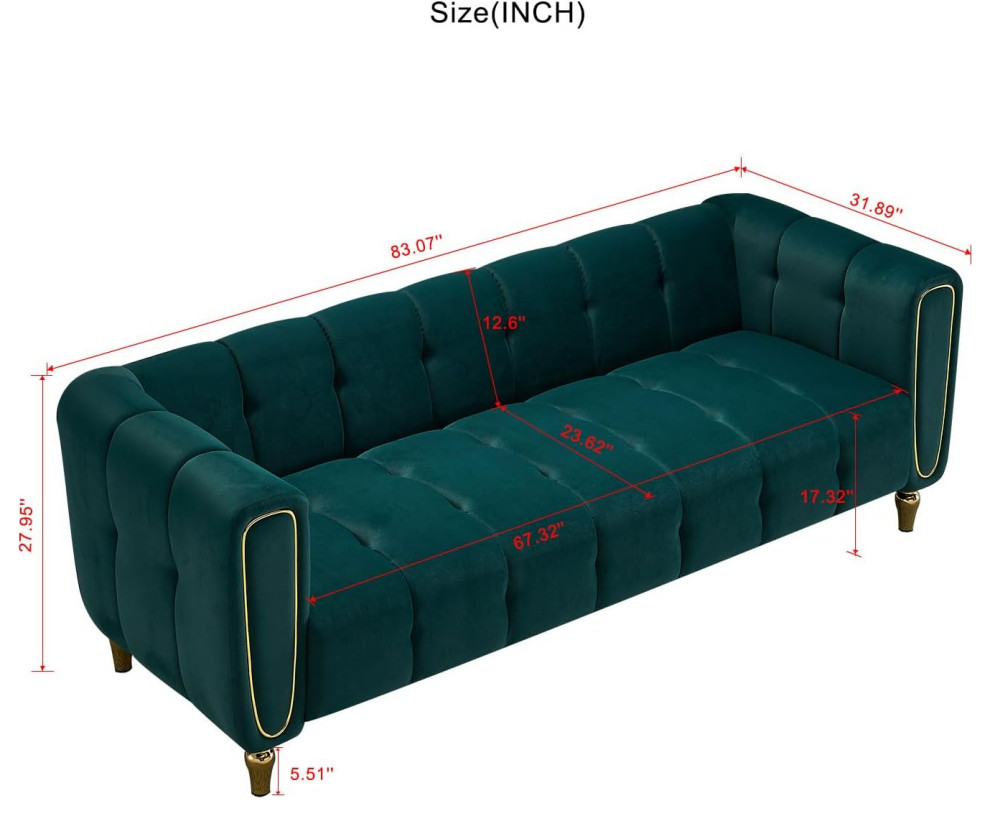 Chesterfield Sofa  Vertical Channel Tufted Velvet Seat With Gold Accent   Contemporary   Sofas   by Decor Love  Houzz